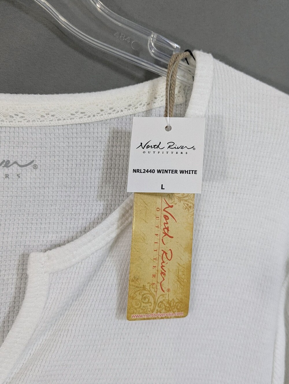 NEW North River Henley V-Neck Long Sleeve White Tee - Size Large Womens Blouse - Picture 3 of 6